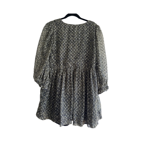 Urban Outfitters - Chiffon - Metallic Green Black - Long Sleeve - Dress - M - Picture 2 of 4